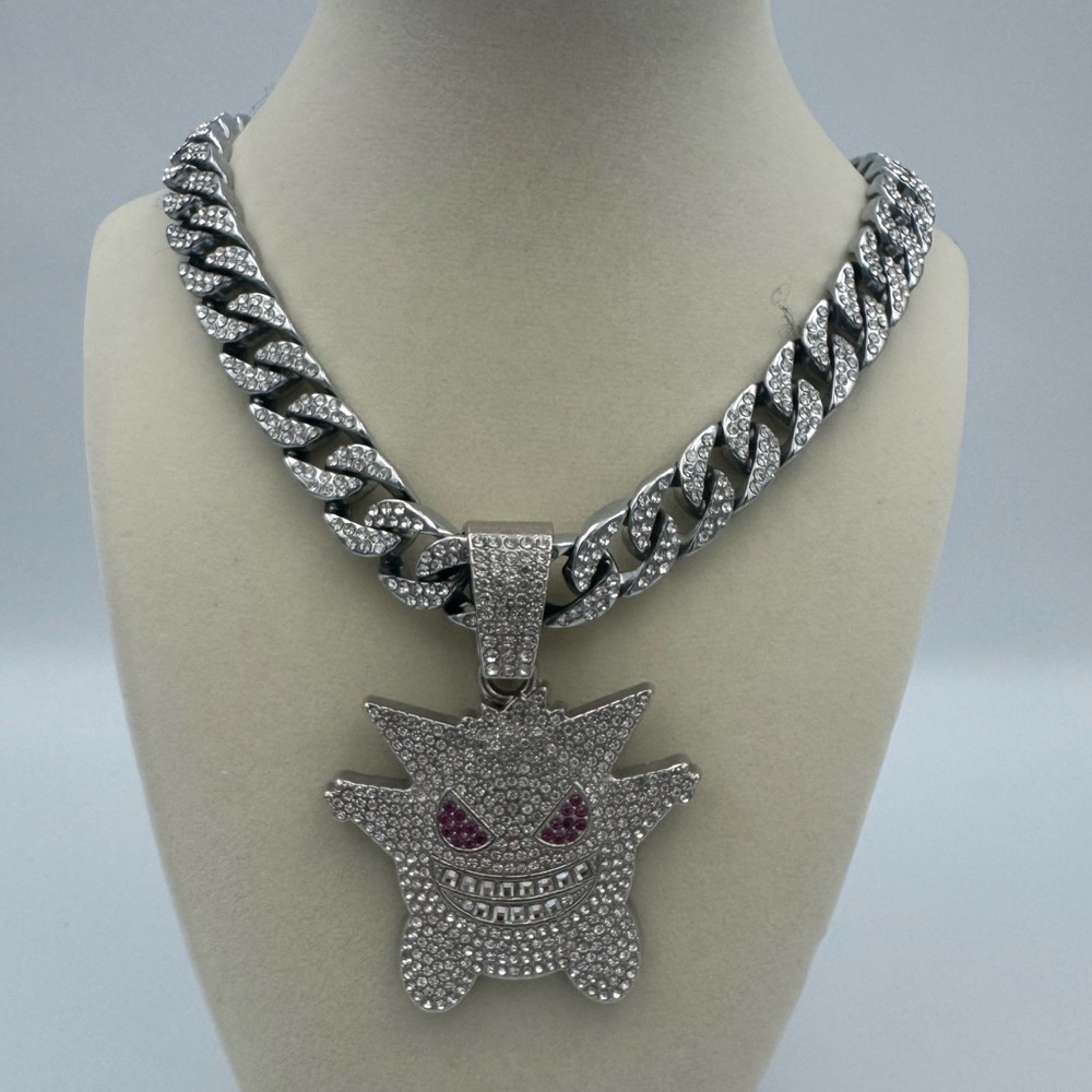 Pokemon Iced Out Gengar Pendant Necklace with Diamond Cuban Chain HIGH QUALITY